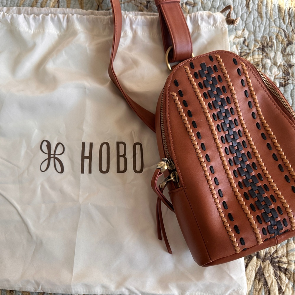 HOBO Tan and Navy Woven Leather Crossbody